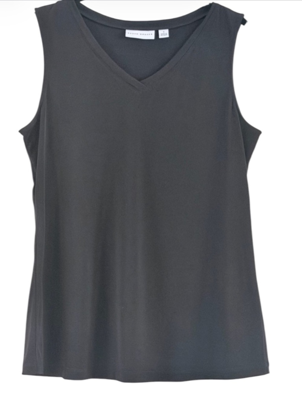 Susan Graver Black Liquid Knit V-Neck Tank Top Sleeveless Shell Small S